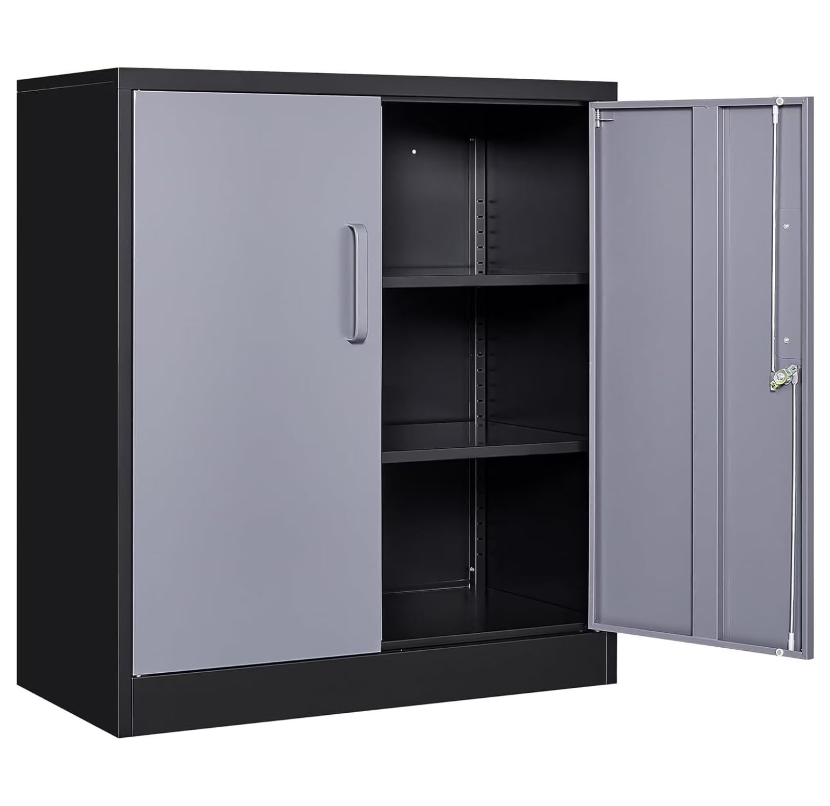 WDNMD9418 Storage Cabinet with Doors and Shelves,Display Cabinet with Glass Doors, Freestanding Kitchen Pantry Cabinet with Glass Doors and Shelves for Home Office, Pantry,Kitchen Bathroom