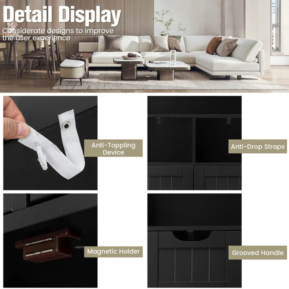 Spaco Bathroom Wooden Side Cabinet with 2 Drawers and 2 Doors-Black, Bathroom Storage Cabinet for Entryway Storage, Home Office Furniture