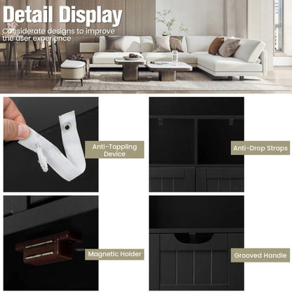 Spaco Bathroom Wooden Side Cabinet with 2 Drawers and 2 Doors-Black, Bathroom Storage Cabinet for Entryway Storage, Home Office Furniture