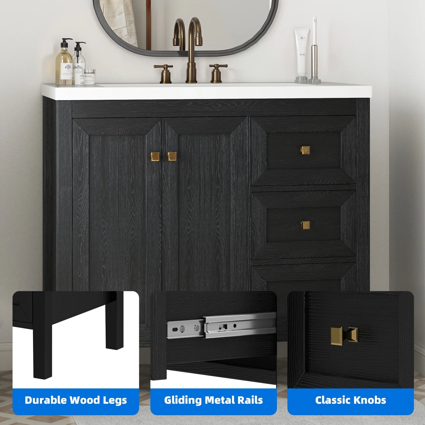 Dextrus 36'' Modern Bathroom Vanity with Sink Combo, Freestanding Bathroom Storage Cabinet with Drawers & Doors, Black