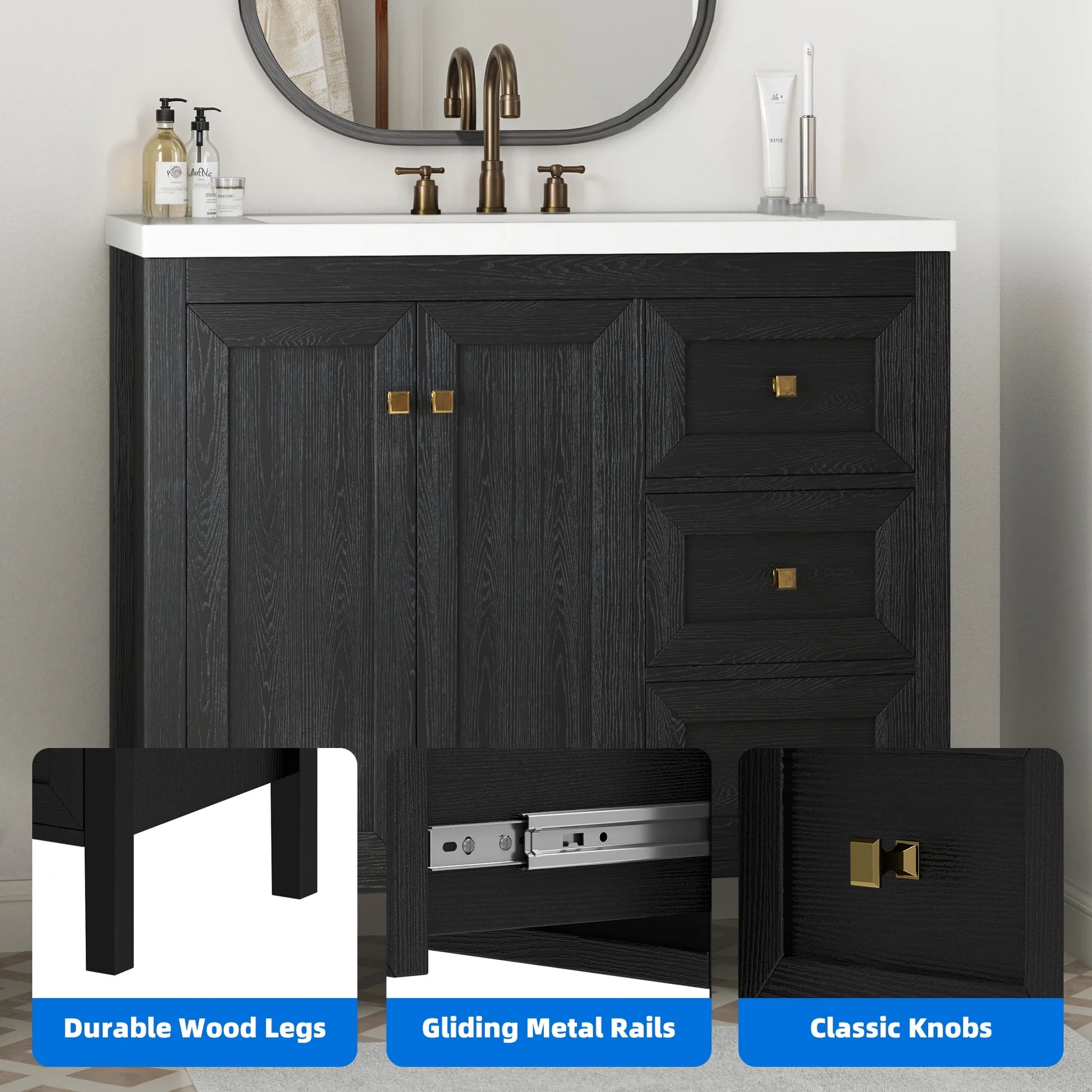 Dextrus 36'' Modern Bathroom Vanity with Sink Combo, Freestanding Bathroom Storage Cabinet with Drawers & Doors, Black