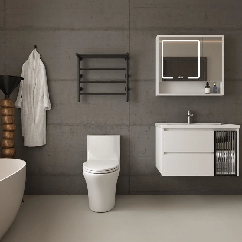 Albriya A1878 Modern One Piece Toilet, Standard Bathroom Toilet Power Dual Flush 1.1/1.6 GPF with Comfortable Seat ADA Height 16 1/2’�? 12’�?Rough-In, MaP 1000g, Glossy White