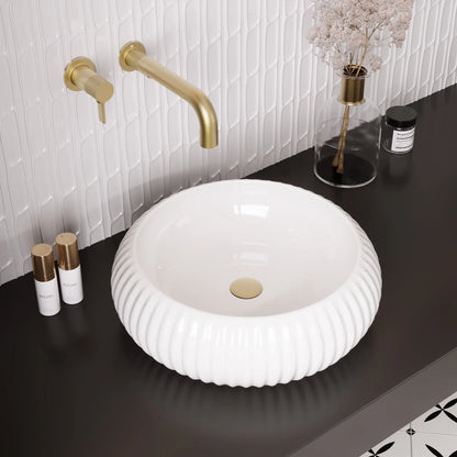 DV-1V0223 DeerValley 16" x 5'' Bathroom Sink,White Ceramic Circular Vessel Sink,Vitreous China Vessel Bathroom Sink with Fluted Sides and Overflow