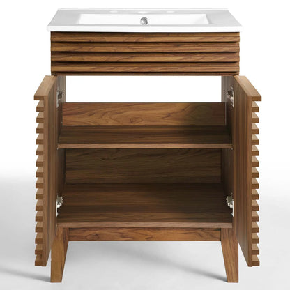 Modway Render Bathroom Vanity in Walnut White