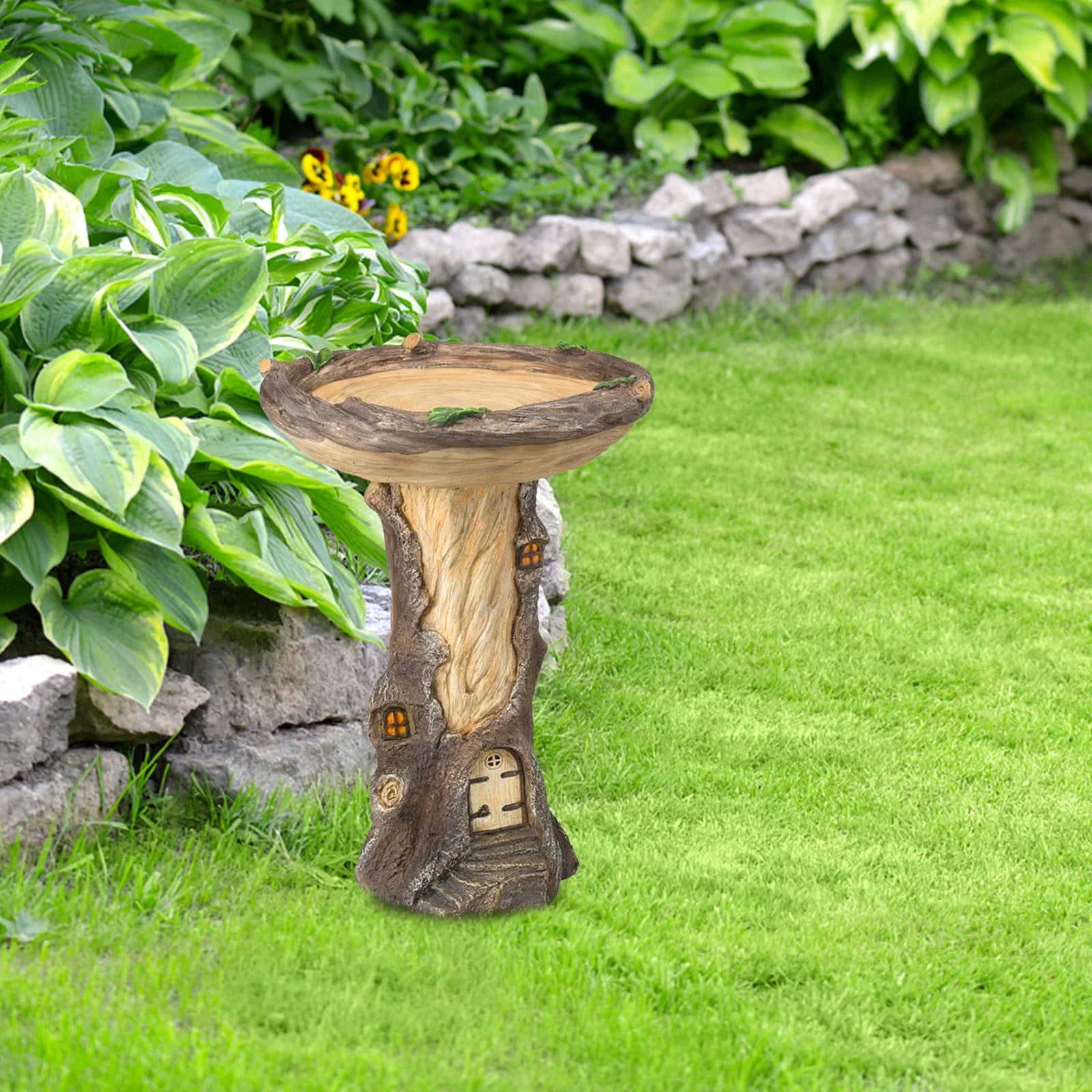 Giftesty Beautiful Sunflower Bird Bath Brown Pedestal Handmade For Outdoor