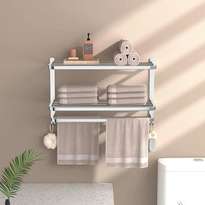 3-Tier Towel Racks for Bathroom with Towel Bars Multilayer Hotel Towel Shelf Stainless Steel Wall-Mounted Brushed Finish Holder with Towel Shelves 23 Inches
