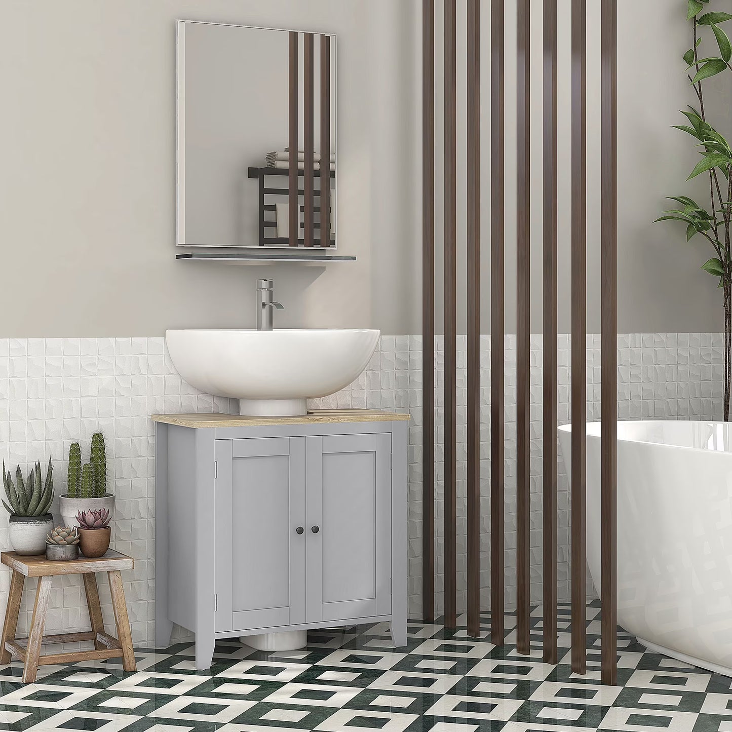 Kleankin Pedestal Sink Storage Cabinet, Under Sink Cabinet, Bathroom Vanity Cabinet with U-Shape and Adjustable Internal Shelf, White