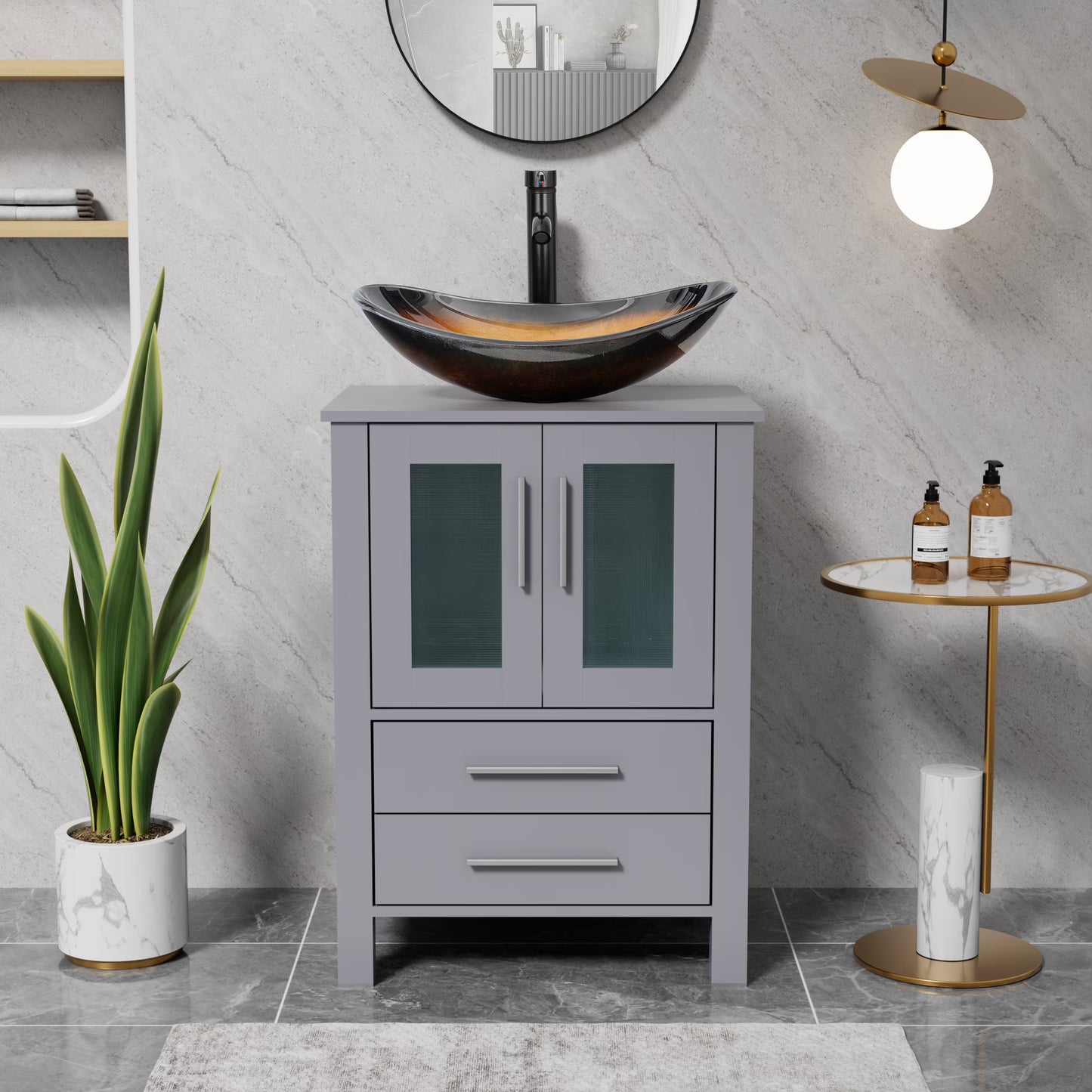 Eclife 24" Freestanding Single Bathroom Vanity with Vessel Sink, Manufactured Wood Top