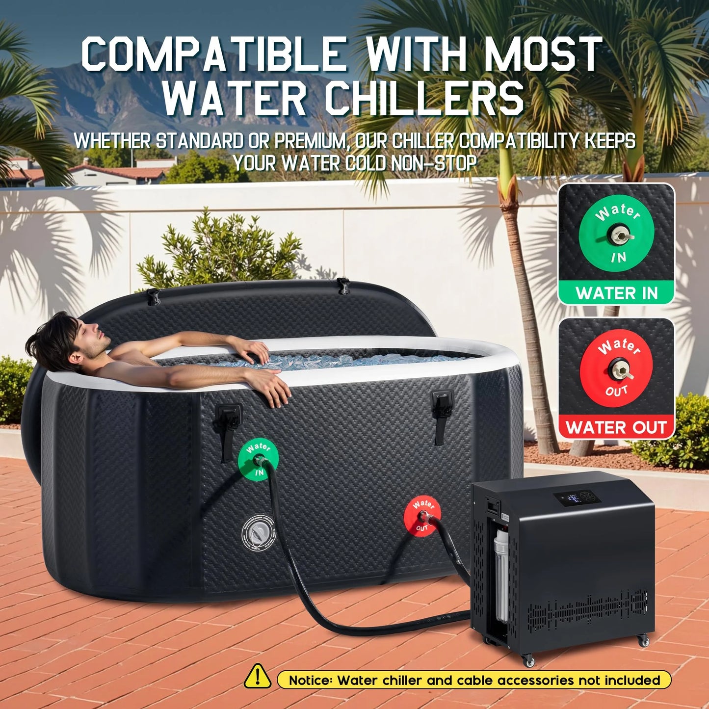 Jocisland Inflatable Cold Plunge Tub for Athletes, Ice Bath Tub with Insulated Lid Non-Slip Mat, Water Chiller Compatible, Portable for Outdoor & Indoor Recovery, 150 Gal, 59"L x 32"W x 28"H