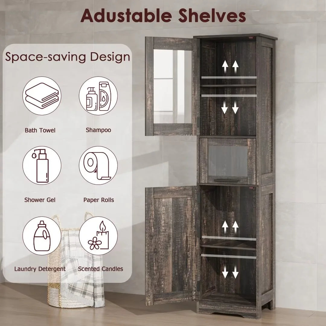 66.9" Tall Bathroom Cabinet, Slim Bathroom Storage Cabinet with Doors and Adjustable Shelf, Freestanding Floor Pantry Cabinet for Kitchen, Living Room, Laundry Room, Home Office, White 15.7 Inch