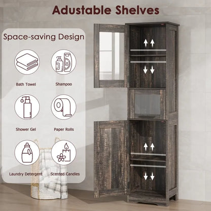 66.9" Tall Bathroom Cabinet, Slim Bathroom Storage Cabinet with Doors and Adjustable Shelf, Freestanding Floor Pantry Cabinet for Kitchen, Living Room, Laundry Room, Home Office, White 15.7 Inch