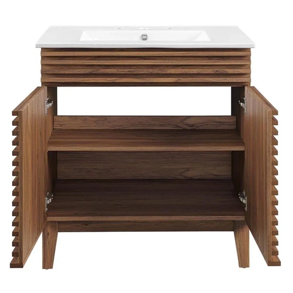 Modway Render 30" Bathroom Vanity Cabinet in Walnut White