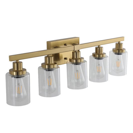 5-Light Vanity Light with Clear Glass Shades, Golden Iron Wall Fixture for Bathroom and Dressing Table, (No Bulbs)