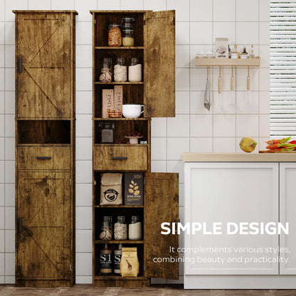 PORKISS Floor Storage Cabinet, Wood Pantry Cabinet with Doors and Drawer, Freestanding Narrow Bathroom Storage Organizer with Adjustable Shelves for Kitchen, Bathroom, Living Room, White