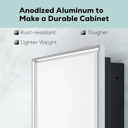 Keonjinn Bathroom Metal Framed Medicine Cabinets with Mirror, 16 x 24 inch Black Wall Cabinets, Rectangle Recessed/Wall Mounted Storage Cabinets