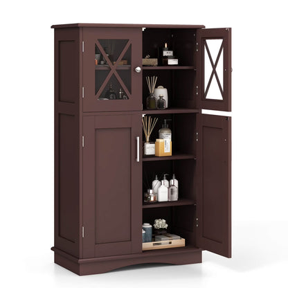 Costway Bathroom Storage Cabinet Linen Storage Cabinet with Doors and Adjustable Shelves White