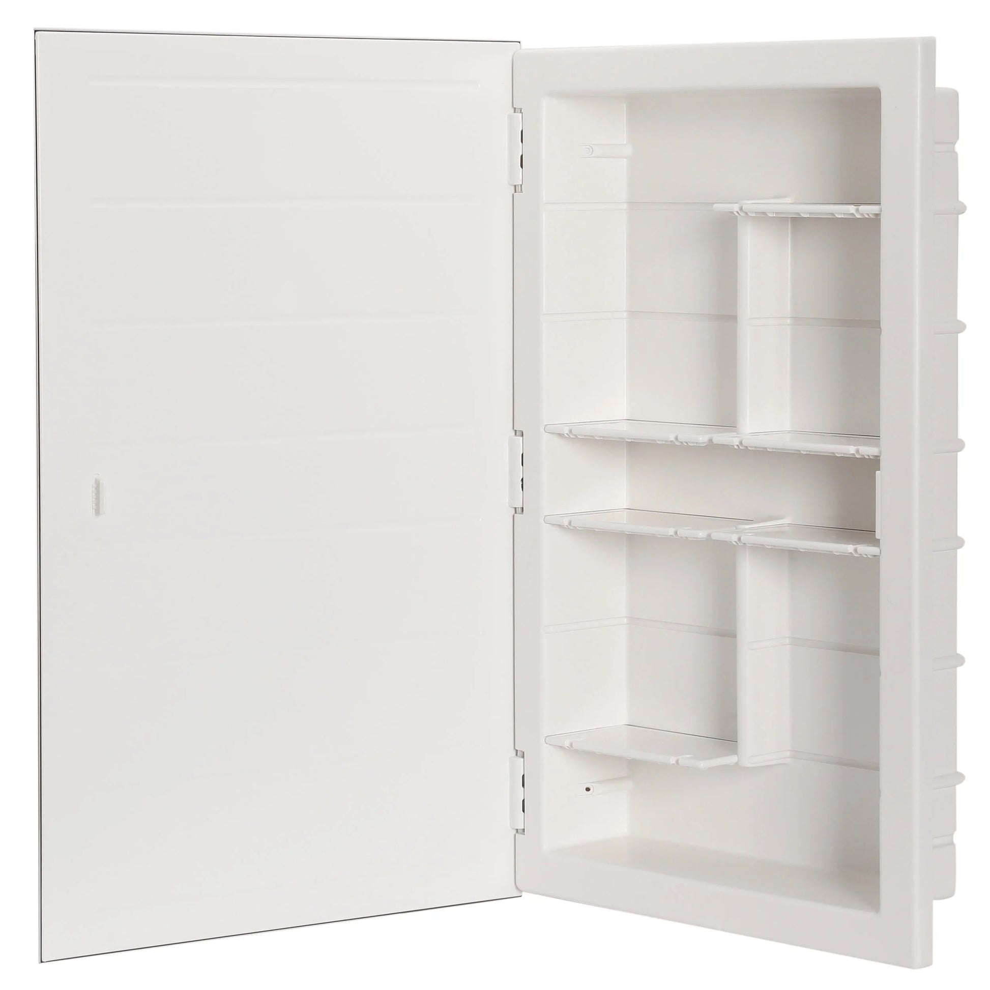12-1-26-01 Capella 16 in. x 26 in. x 3-1/2 in. Framed Recessed 1 Door Bathroom Medicine Cabinet with 6 Shelves and White Frame