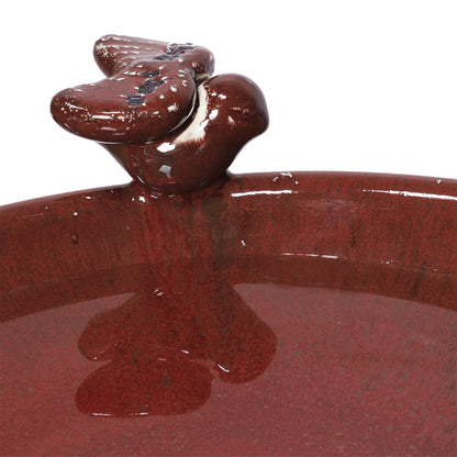 Alpine Corporation Ceramic Pedestal Birdbath with 2 Bird Figurines, Deep Red