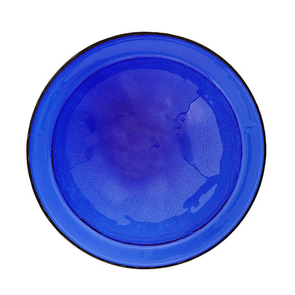 Achla Designs 12 In Hand Blown Crackle Glass Birdbath w/ Stake, Cobalt Blue