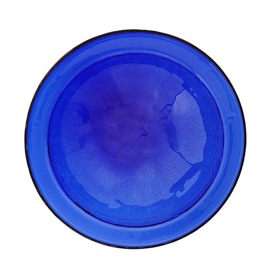Achla Designs 12 In Hand Blown Crackle Glass Birdbath w/ Stake, Cobalt Blue