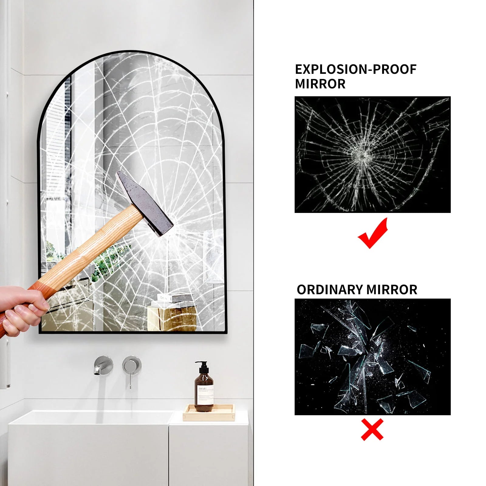 GLSLAND Wall Mounted Mirror, 20" x 30" Arch Bathroom Mirror for Wall, Vanity Mirror for Bedroom, Black