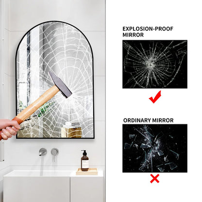 GLSLAND Wall Mounted Mirror, 20" x 30" Arch Bathroom Mirror for Wall, Vanity Mirror for Bedroom, Black