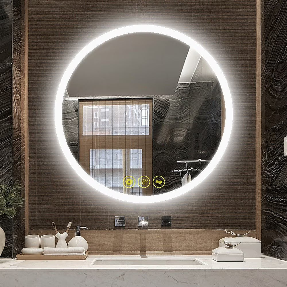 Brio Lighting SmartReflect Modern 32" Round LED Dimmable Anti-Fog Frameless Bathroom Vanity Mirror - Clear