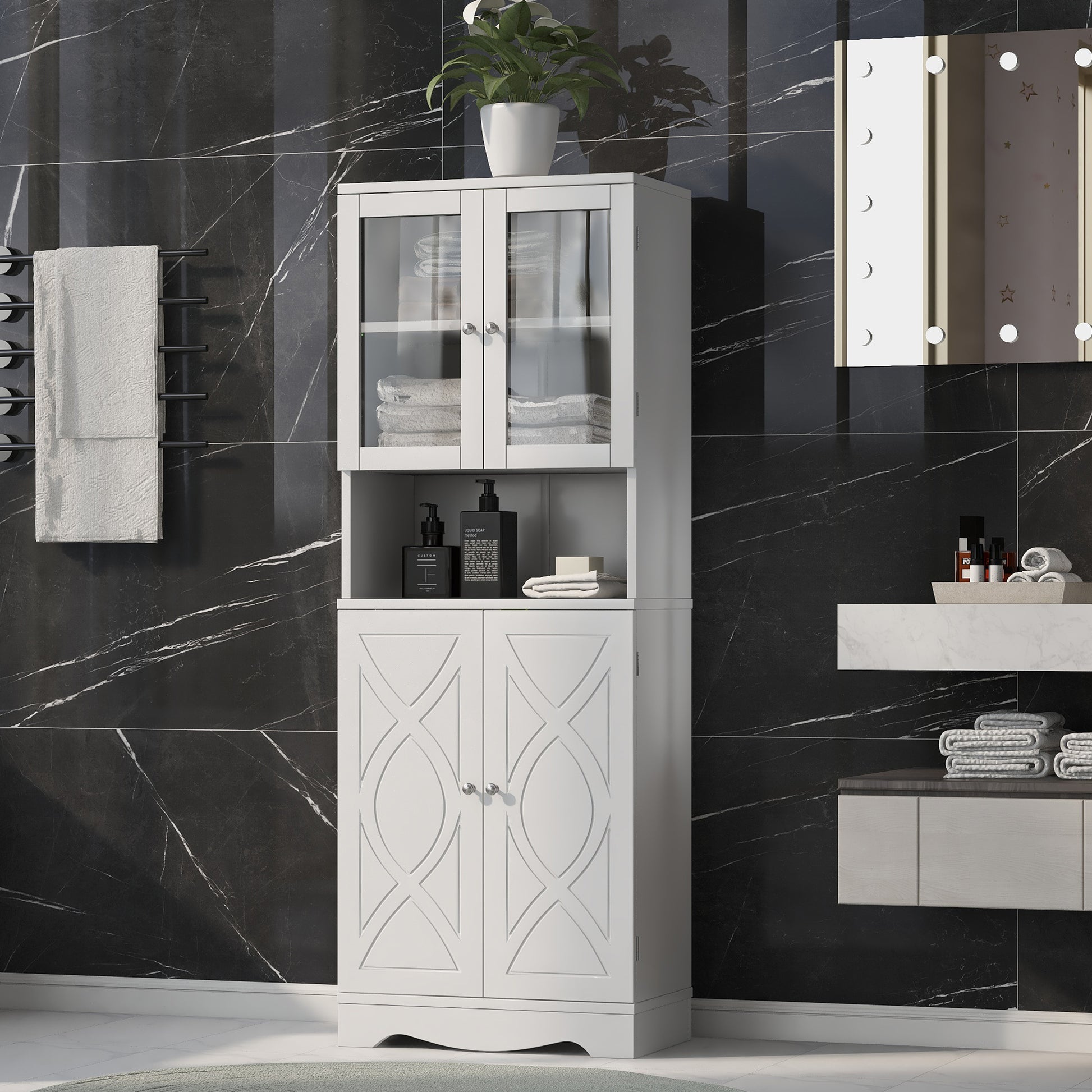 Bellemave White Tall Storage Cabinet with Adjustable Shelf Bathroom Cabinet with 1 Drawer and Storage Rack Large Freestanding Wood Cabinet Storage Organizer Floor Cabinet, White