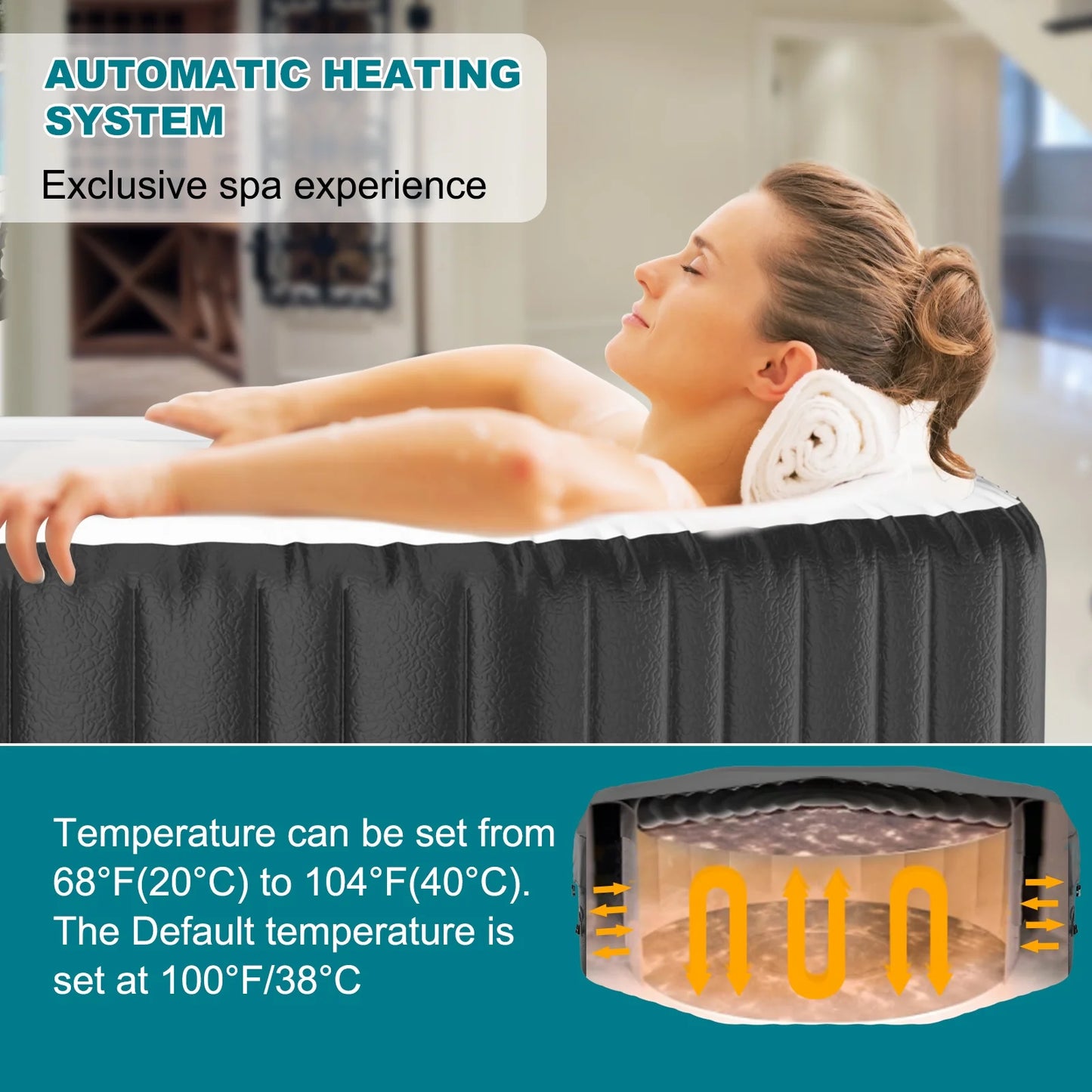 MOPHOTO 72" X 72" X 25" 2-4 Person Inflatable Hot Tub, Large Portable Round Hot tub with 120 Bubble Jets, Outdoor Bathtub Spa Set Included Heater Pump, Filter and Spa Cover