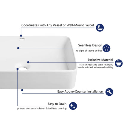 DeerValley DV-1V032 White Ceramic Rectangular Vessel Sink Above Counter White Bathroom Vanity Sink Bathroom Sink Art Basin (19.92'' L x 14'' W x 4.37'' H)