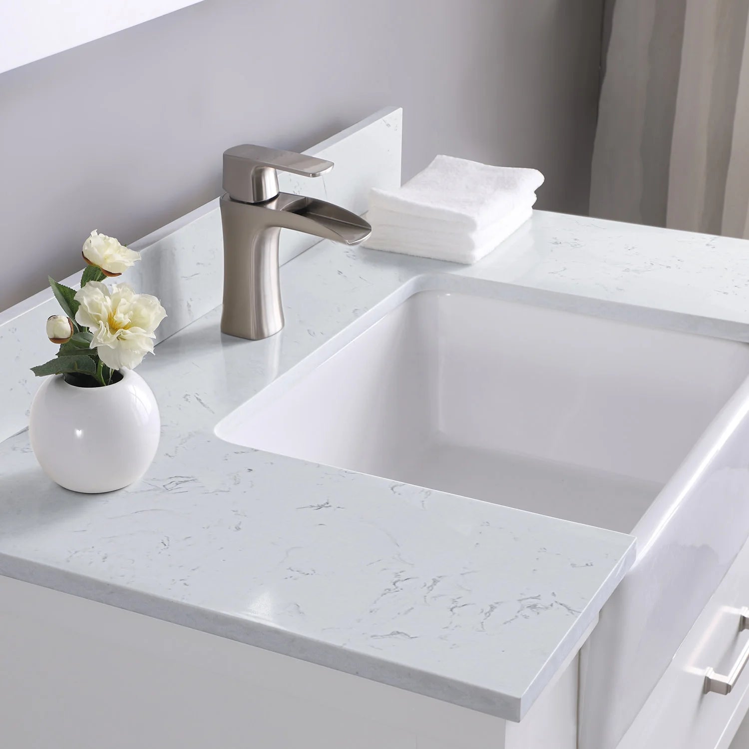 Georgia 36" Single Bathroom Vanity Set in White and Aosta White Composite Stone Top with White Farmhouse Basin without Mirror
