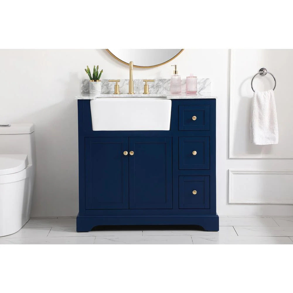 Elegant Decor Franklin 36" MDF Single Bathroom Vanity with Backsplash in Blue