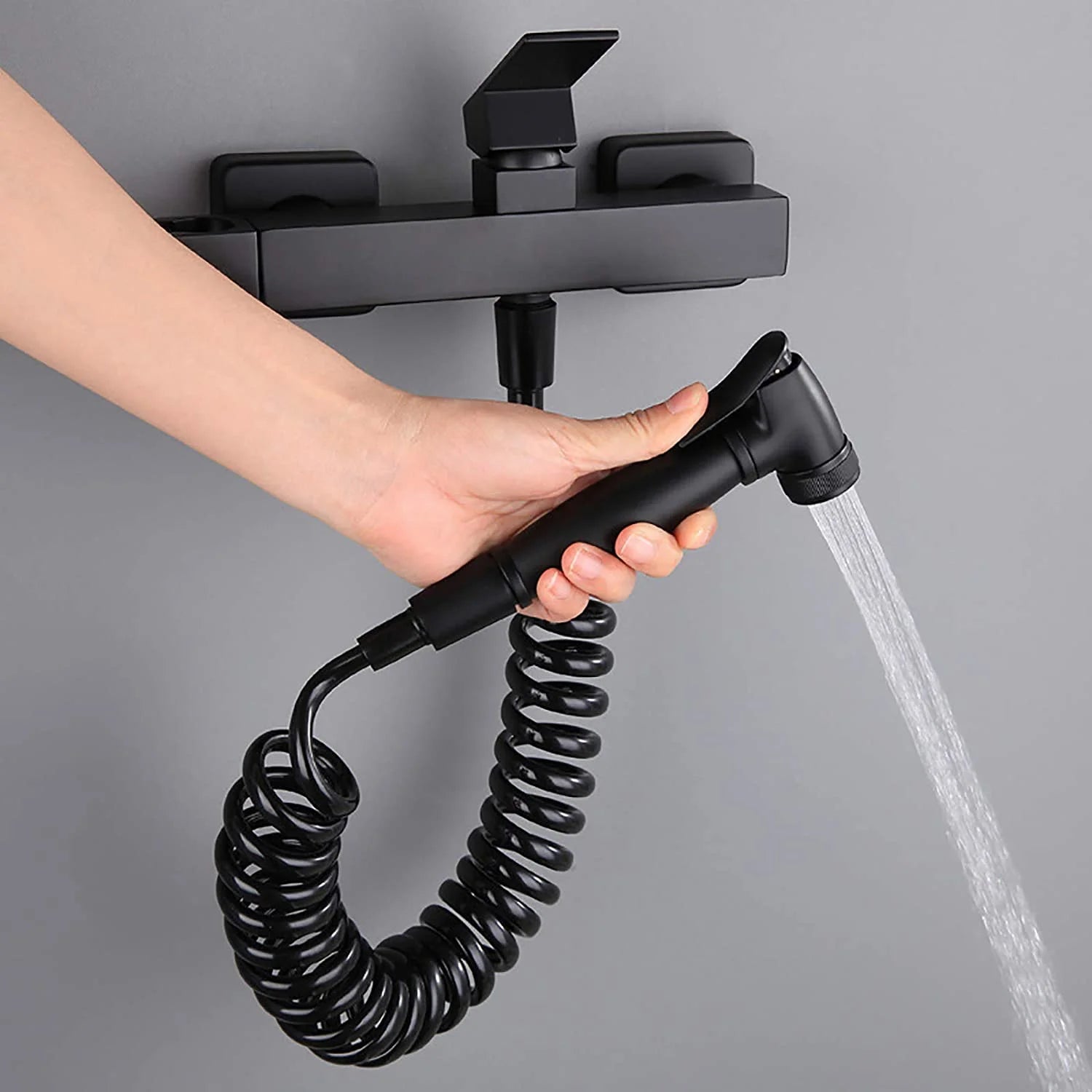 Handheld Bidet Sprayer for Toilet, Wall Mounted Black Toilet Bidet Sprayer Kit Brass Bathroom Cloth Diaper Sprayer Set with Hot and Cold Water for Personal Hygiene,PVC Hose