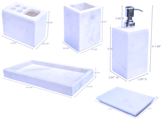 Magnus Impex Contemporary 5-Piece Natural Marble Bath Accessories Set, White