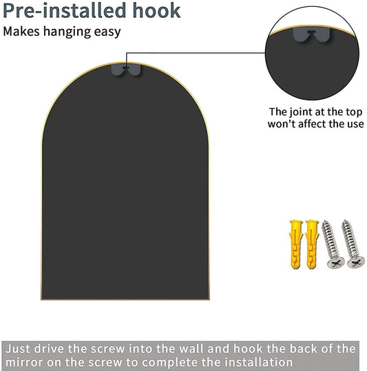 BEAUTYPEAK 24"x 36" Bathroom Mirror Wall Vanity Arched Mirror, Black