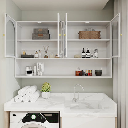 MDQMD White Wall Mounted Medicine Cabinet with Large Storage for Bathroom,Wall Cabinet with Glass Doors and Gold Handle for Kitchen