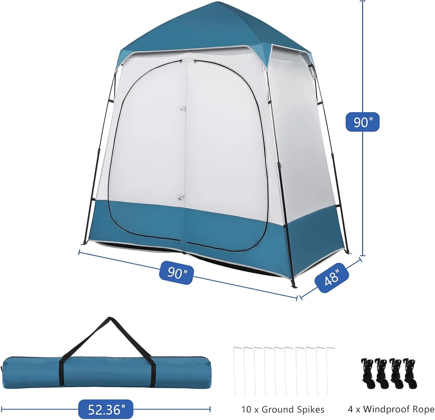 JWRWEF Oversized 2-Room Shower Tent – 7.5FT Extra-Wide Pop-Up Privacy Shelter, 5000mm Waterproof & Windproof Changing Room for Camping, Dressing, Toilet, Bathroom