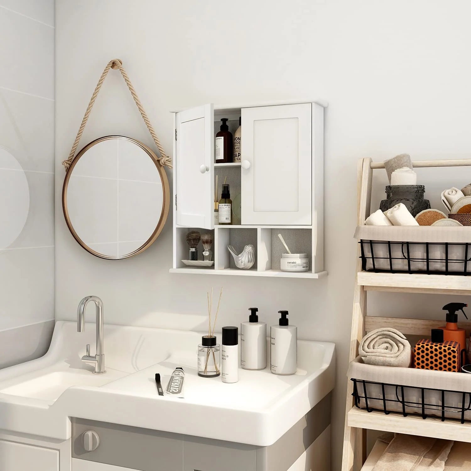 Black Bathroom Cabinet, Wall Mounted 2 Door Storage With Adjustable Shelves, Over The Toilet Medicine Cabinet for Laundry Room Kitchen