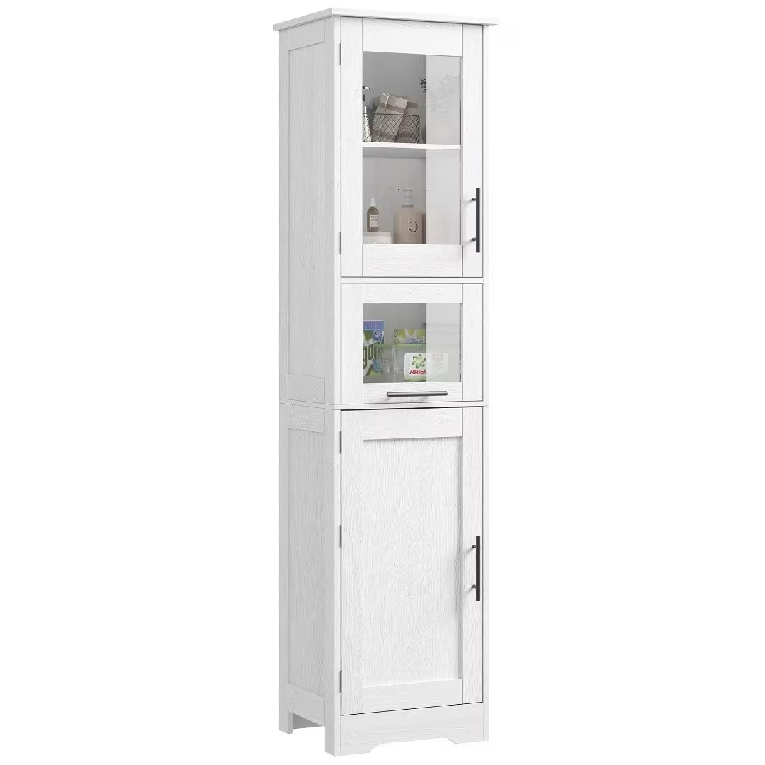 66.9" Tall Bathroom Cabinet, Slim Bathroom Storage Cabinet with Doors and Adjustable Shelf, Freestanding Floor Pantry Cabinet for Kitchen, Living Room, Laundry Room, Home Office, White 15.7 Inch