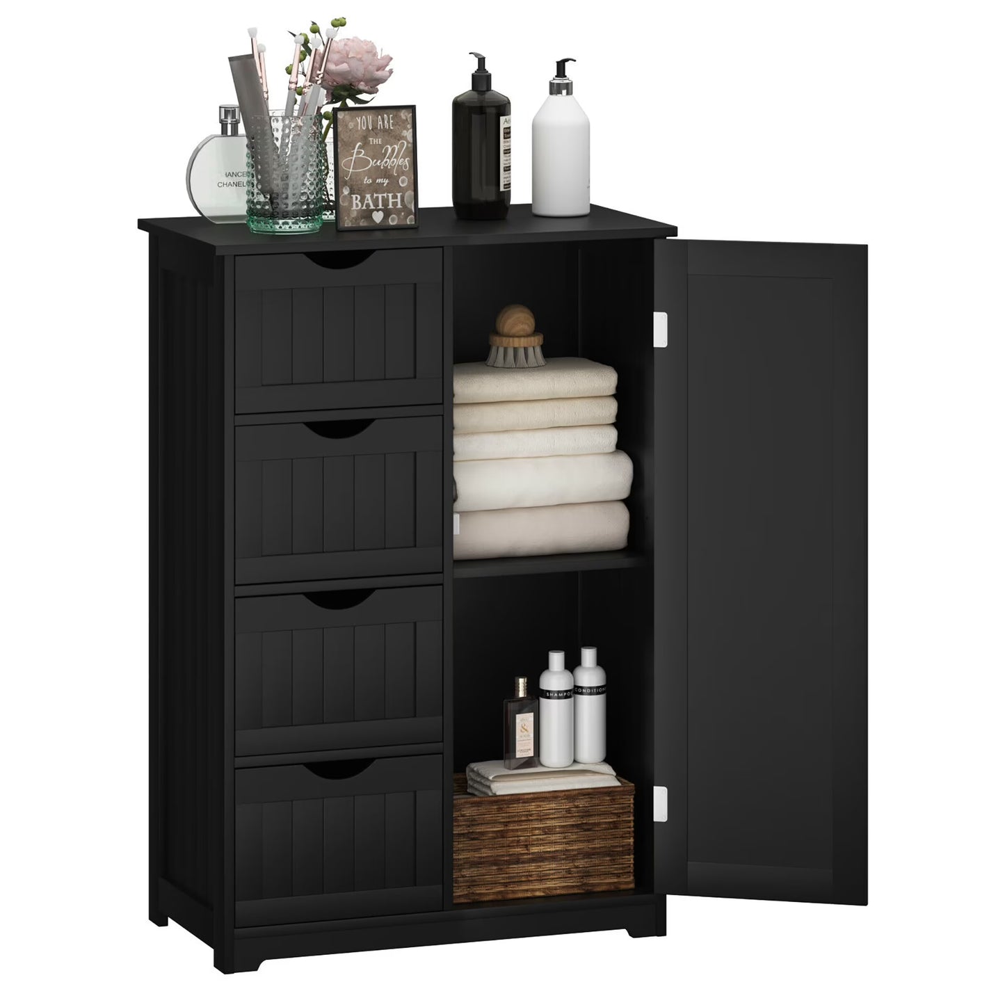 Bathroom Storage Wooden 4 Drawer Cabinet Cupboard 2 Shelves Free Standing White