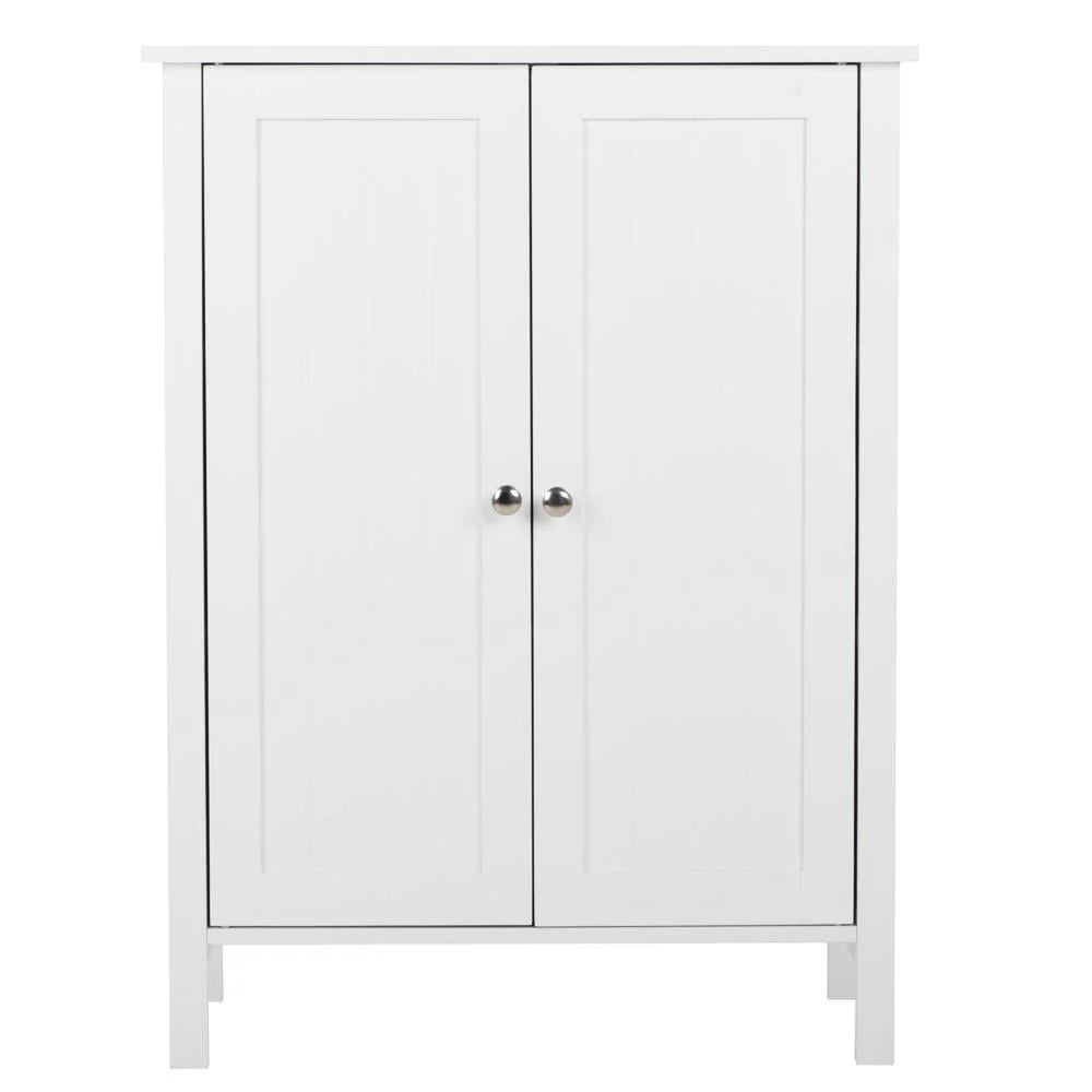 ZENY White Wooden 2 Door Bathroom Cabinet Storage with 3 Shelves Free Standing