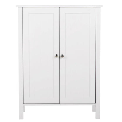 ZENY White Wooden 2 Door Bathroom Cabinet Storage with 3 Shelves Free Standing