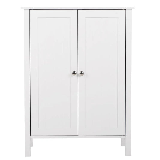 ZENY White Wooden 2 Door Bathroom Cabinet Storage with 3 Shelves Free Standing