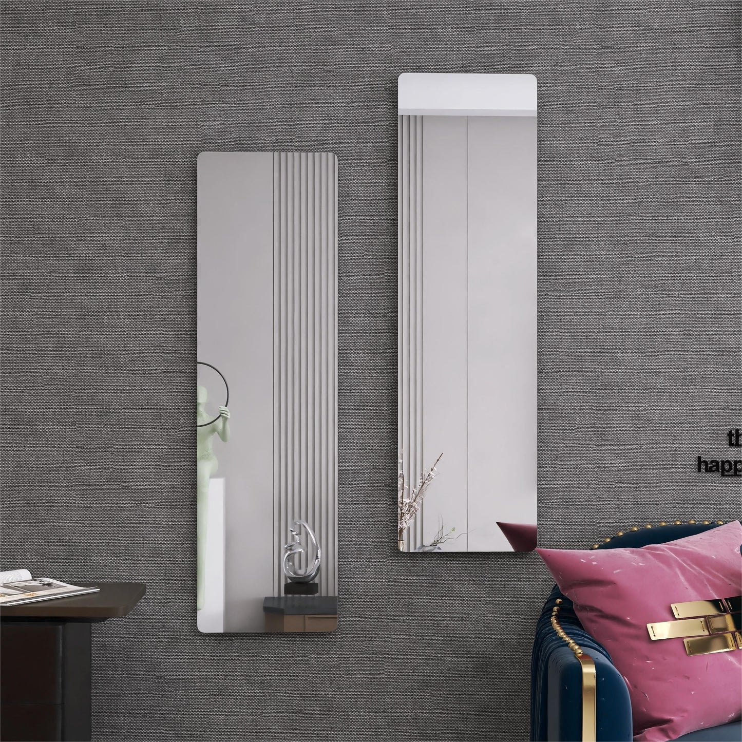 Organizedlife Decor Wall Mirror Frameless Mirror,2-Piece Set Free Combination Hanging Floor Mirrors Living Room Bathroom