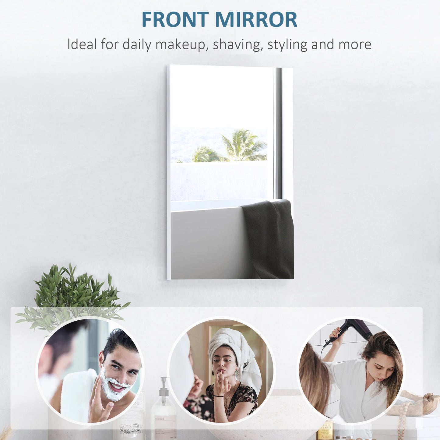 Kleankin Recessed Medicine Cabinet with Mirror,Bathroom Mirror Cabinet Wall Mounted with Single Door and Storage Shelves,White,White Stainless Steel Bath Faucets Bathroom Storage