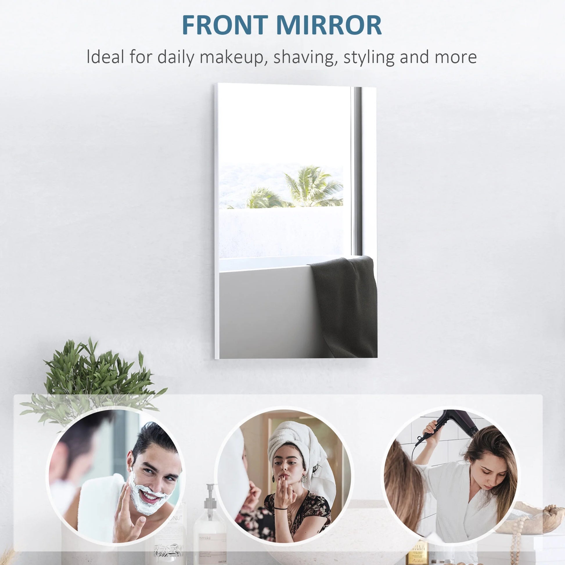 Kleankin Recessed Medicine Cabinet with Mirror,Bathroom Mirror Cabinet Wall Mounted with Single Door and Storage Shelves,White,White Stainless Steel Bath Faucets Bathroom Storage