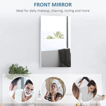Kleankin Recessed Medicine Cabinet with Mirror,Bathroom Mirror Cabinet Wall Mounted with Single Door and Storage Shelves,White,White Stainless Steel Bath Faucets Bathroom Storage
