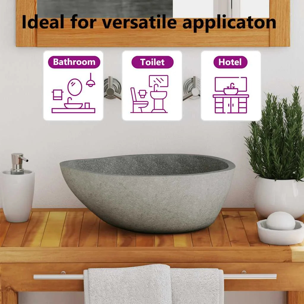 vidaXL Bathroom Basin, Vessel Sink, Easy Assembly, (17.7"-20.9")x(13.4"-16.1")x4.5" River Stone