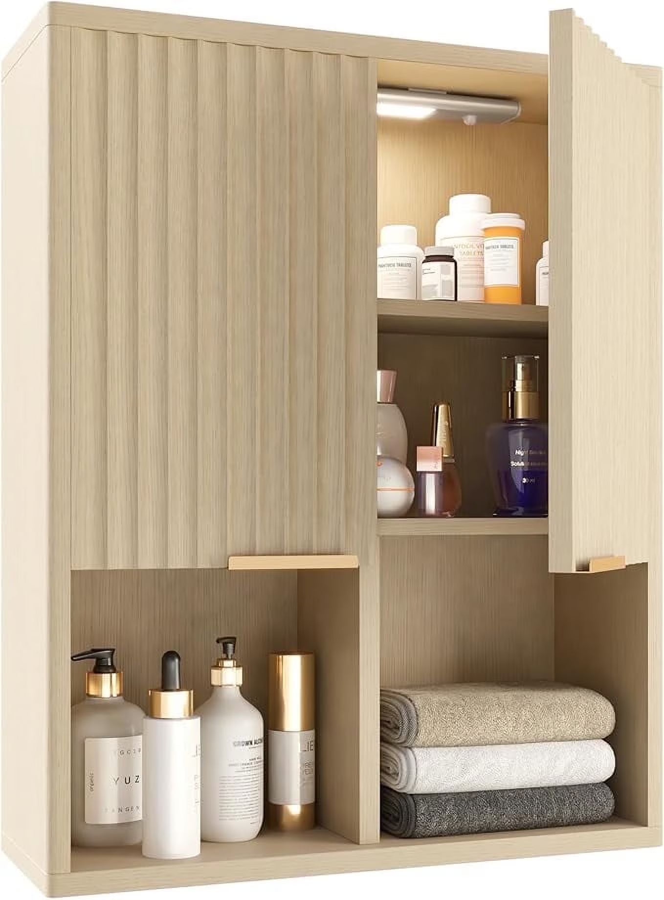 NEW Decorative Wall Cabinet with Motion Sensor LED and Adjustable Shelf for Bathroom ,Kitchen,Study (Oak Natural)