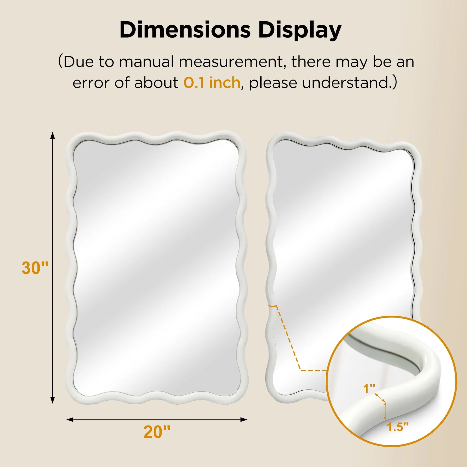 TEWLOSS Wavy Mirrors Wall Mirror, 30"x20" Bathroom Mirror Wood Framed, White